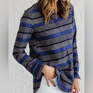 Old Navy Women’s Linen Tunic Top Shirt Long Sleeves Blue Medium M